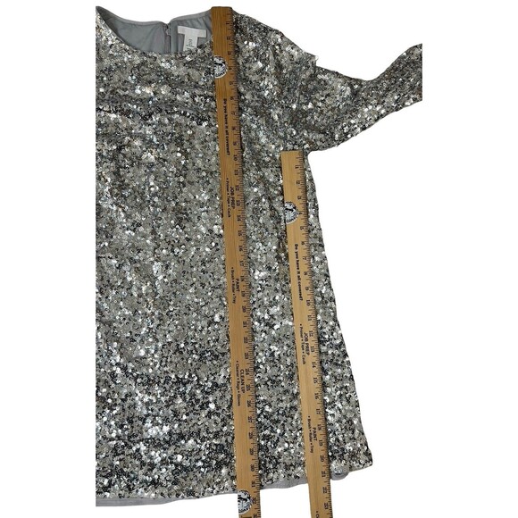 H&M Dress Size L Women’s Sequin Long Sleeve Stretch Cocktail Silver EUC - Picture 9 of 10